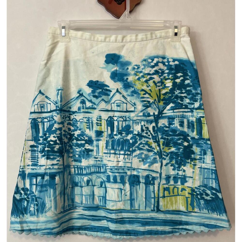 First Issue Womens 10 White City Print Knee-Length Lined Cotton Skirt! A3646